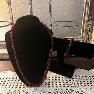Necklace  Glass Red  Beads , With Bracelet, Length 22 inches